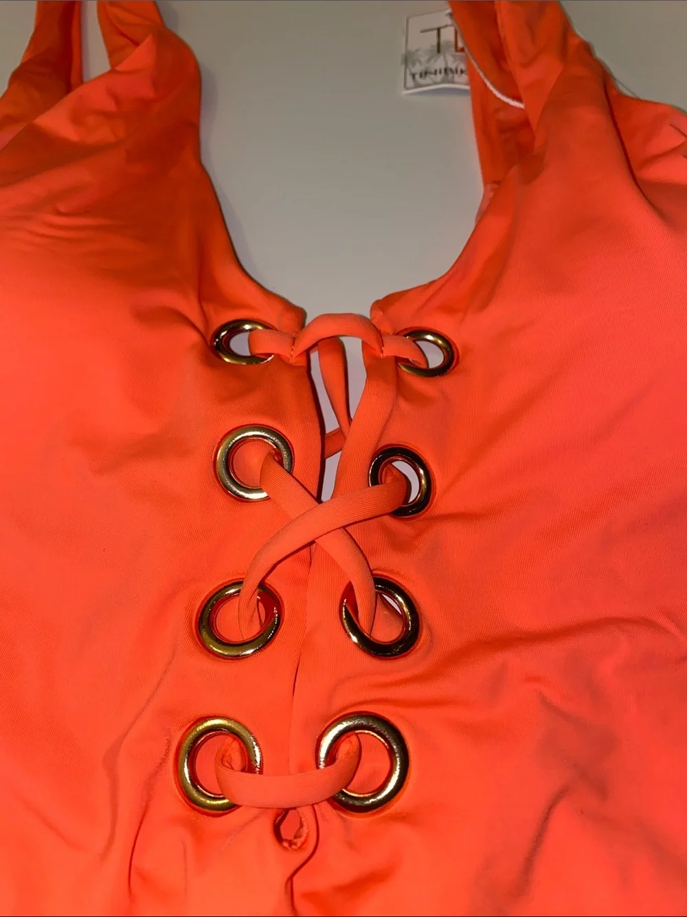 TiniBikini One Piece Lace-Up Swimsuit XL TANGERINE